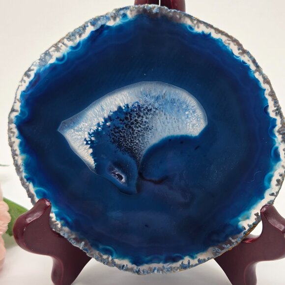 Cobalt Blue Tone Agate Geode Slab Slice Quartz Polished - 5 Inch - Picture 2 of 10